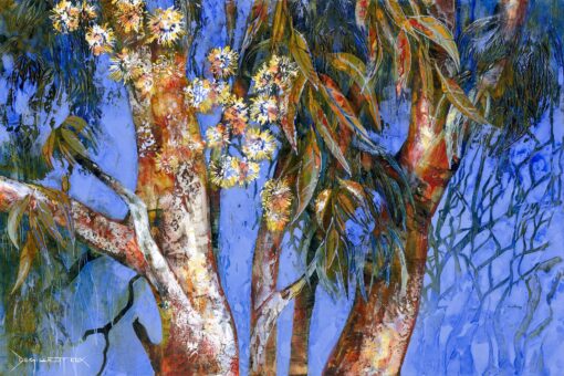 A painting of gum trees by artist De Gillett Cox