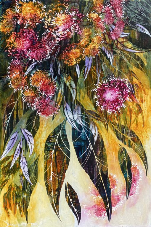 Negative painting of Australian native flowers by De Gillett Cox